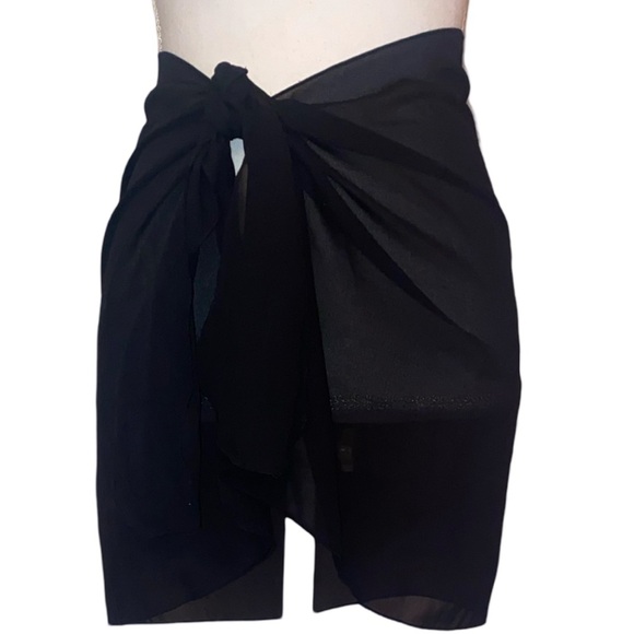 Swimsuit Sarong/Wrap for Women Beach Swimsuit Wrap Sheer Chiffon in Solid Black - Picture 1 of 4